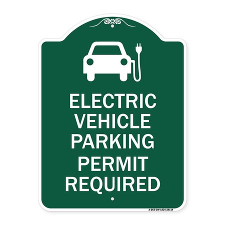 SIGNMISSION Electric Vehicle Parking Permit Required With Electric Car Graphic, Green & White, GW-1824-24114 A-DES-GW-1824-24114